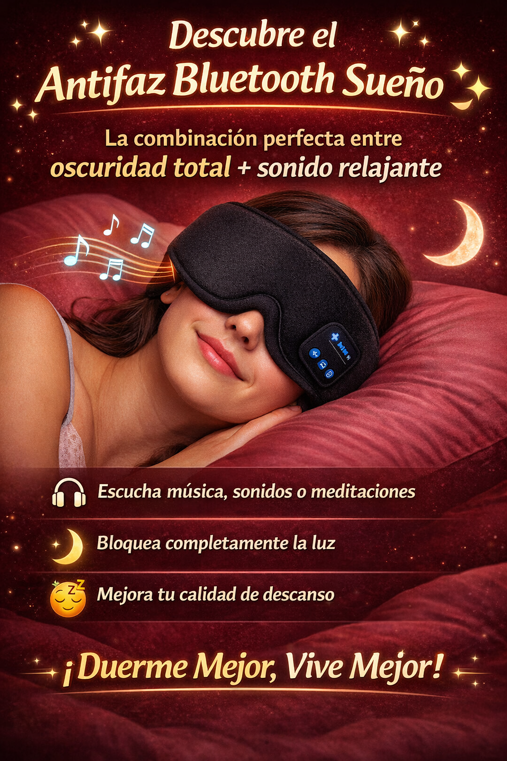 🔥 ¿Te Cuesta Dormir Por La Luz O El Ruido?: Antifaz Bluetooth y Sonido + ENVÍO GRATIS