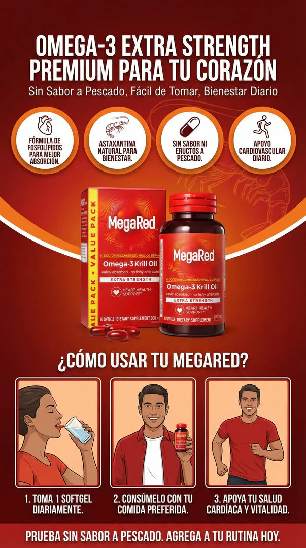 🔥 MegaRed Omega 3s®  – Impulsa tu testosterona y energía natural  1000 mg. 60 Caps.