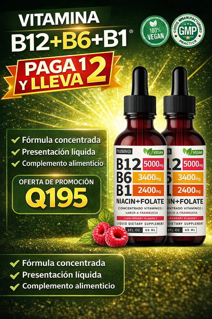 Vitamina B12+B6+B1 Líquida · Mente Clara y Vital · 2 Frascos